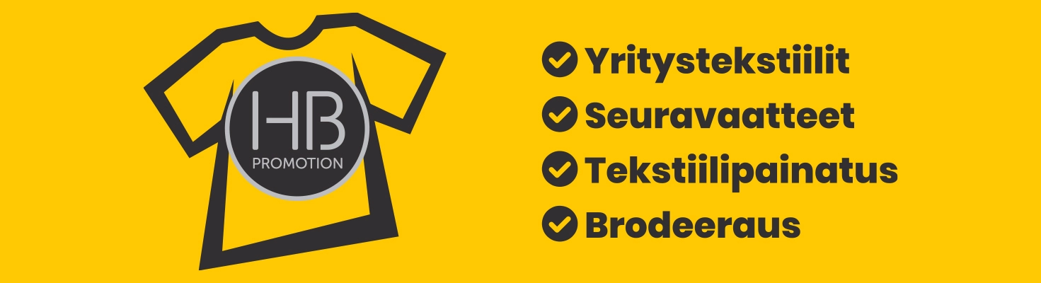 HB Promotion toteuttaa yritystekstiilit, seuravaatteet, painatukset ja brodeeraukset sekä muut logotuotteet. 